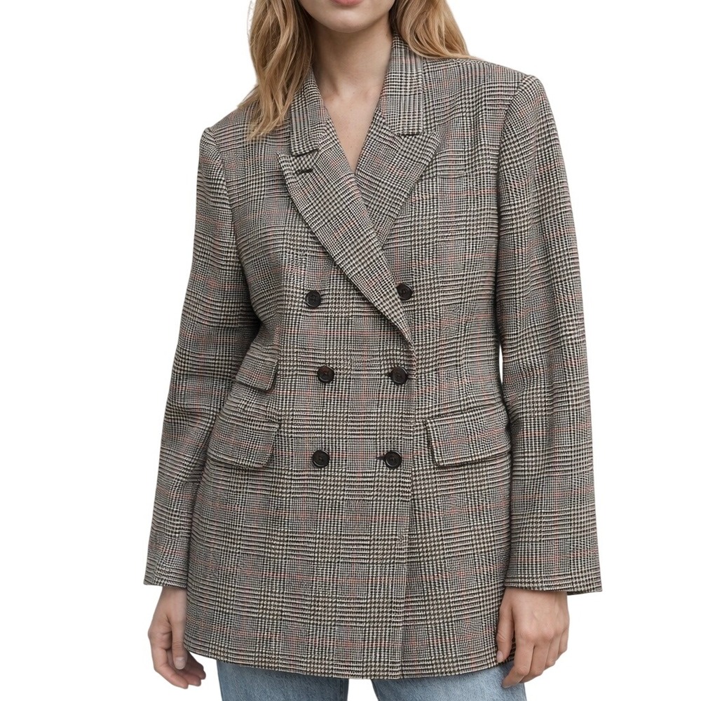 Vintage Embassy Row Women's Plaid‎ Houndstooth Double Breasted Wool Blazer Sz 14